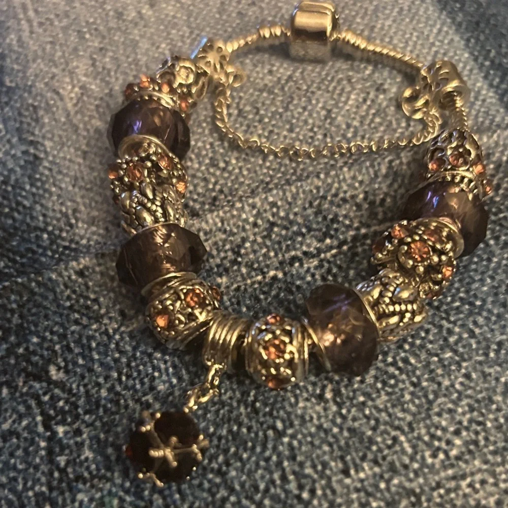 Gold-Tone Brown Crystal Charm Bracelet - Picture 2 of 2